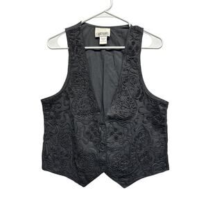 Vintage Casey & Max Black Beaded Vest Boho Festival Y2K Size S